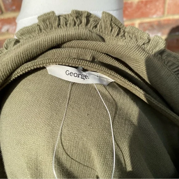 BNWT George Size 18 Khaki Green Cord Collared Top Blouse 100% Cotton Long Sleeve - Picture 10 of 13